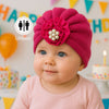THE LITTLE LOOKERS Knitted Turban Cap with Flower & Pearl Accent – Soft, Stylish & Comfortable Headwrap for Newborns & Toddlers Baby Girls/ Boys (0-12 Months)