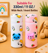 THE LITTLE LOOKERS Soft Plush Stretchable Baby Feeding Bottle Cover with Easy to Hold Strap | Cute Animated Overall Print Pack of 2 (Multicolor, Zip Closure 330ml,/11oz)