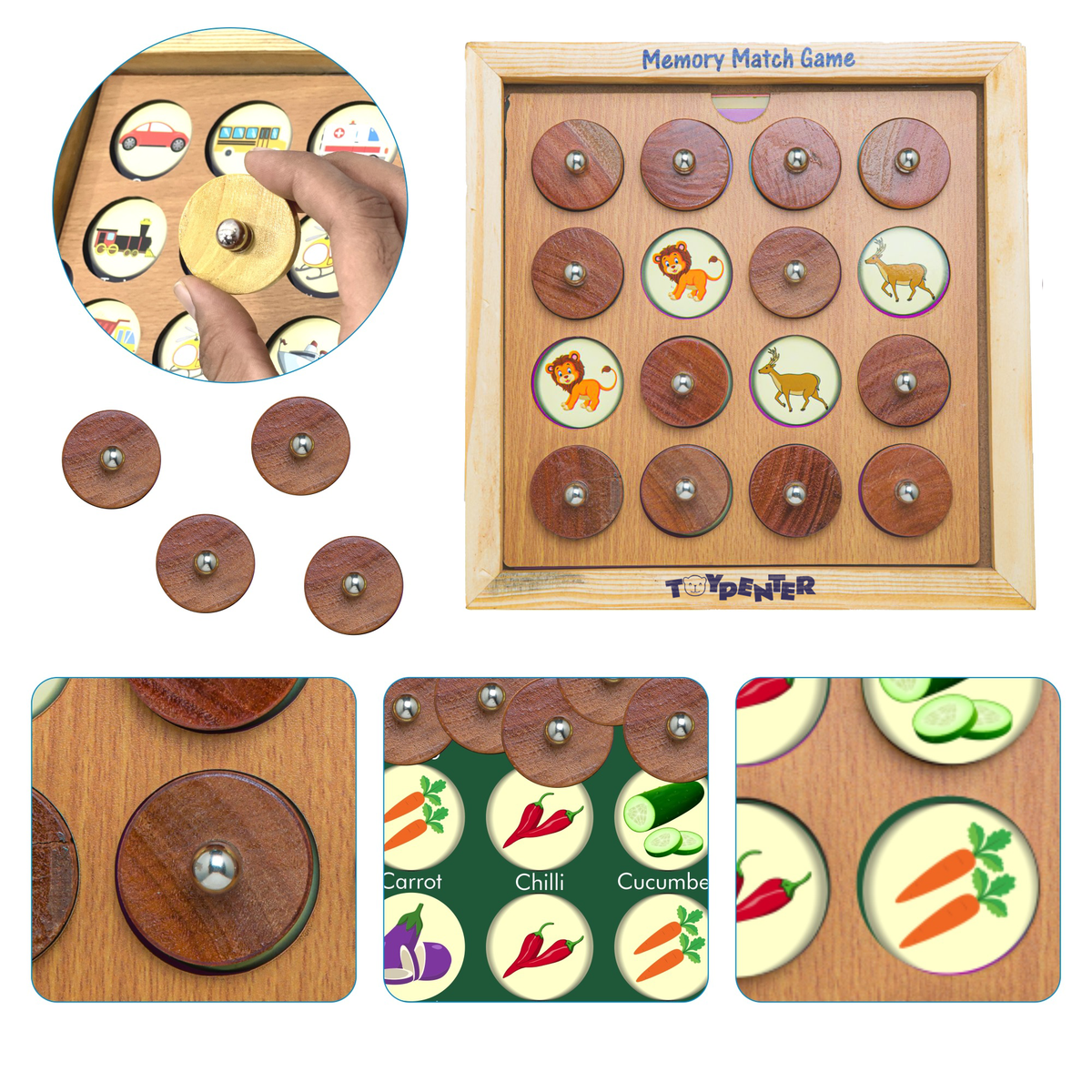 TOYPENTER Wooden Memory Matching Game/ Memory Skill Game for Kids 3+ Y ...