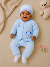 THE LITTLE LOOKERS New Born Baby Suit 5-Piece Set | Soft Polyester Quilted Top, Cap, Bib & 2 Bottoms (Open/Folded Feet)| Warm Clothing Set for Babies