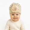 THE LITTLE LOOKERS Knitted Turban Cap with Flower & Pearl Accent – Soft, Stylish & Comfortable Headwrap for Newborns & Toddlers Baby Girls/ Boys (0-12 Months)