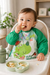 THE LITTLE LOOKERS Waterproof Baby Feeding Bib with Sleeves & Crumb Catcher Pocket | Soft PVC Apron Bib with Tie Closure | Washable & Reusable for Babies & Toddlers 6 Months to 3 Years