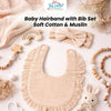 THE LITTLE LOOKERS Baby Hairband with Bib Set | Soft Cotton Headband & Muslin Bib Combo | Snap Button Closure Bib | Stretchable Headband | Newborn to Toddler (0–2 Years) | Gentle, Absorbent & Stylish Baby Accessory (Beige)
