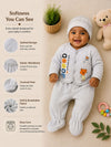 THE LITTLE LOOKERS New Born Baby Suit 5-Piece Set | Soft Polyester Quilted Top, Cap, Bib & 2 Bottoms (Open/Folded Feet)| Warm Clothing Set for Babies