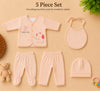 THE LITTLE LOOKERS New Born Baby Suit 5-Piece Set | Soft Polyester Quilted Top, Cap, Bib & 2 Bottoms (Open/Folded Feet)| Warm Clothing Set for Babies