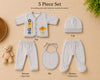 THE LITTLE LOOKERS New Born Baby Suit 5-Piece Set | Soft Polyester Quilted Top, Cap, Bib & 2 Bottoms (Open/Folded Feet)| Warm Clothing Set for Babies