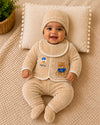 THE LITTLE LOOKERS New Born Baby Suit 5-Piece Set | Soft Polyester Quilted Top, Cap, Bib & 2 Bottoms (Open/Folded Feet)| Warm Clothing Set for Babies