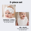 THE LITTLE LOOKERS Baby Hairband with Bib Set | Soft Cotton Headband & Muslin Bib Combo | Snap Button Closure Bib | Stretchable Headband | Newborn to Toddler (0–2 Years) | Gentle, Absorbent & Stylish Baby Accessory (Beige)