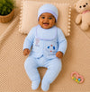 THE LITTLE LOOKERS New Born Baby Suit 5-Piece Set | Soft Polyester Quilted Top, Cap, Bib & 2 Bottoms (Open/Folded Feet)| Warm Clothing Set for Babies