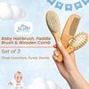 THE LITTLE LOOKERS Wooden Combo Set of 3 | Wooden Baby Hair Comb | Natural Soft Bristle | Baby Grooming Kit | Eco-Friendly Natural Hair Care Kit | Brush for Toddler | Hairbrush & Comb for Boys & Girls