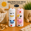 THE LITTLE LOOKERS Soft Plush Stretchable Baby Feeding Bottle Cover with Easy to Hold Strap | Cute Animated Overall Print Pack of 2 (Multicolor, Zip Closure 240ml,/8oz)