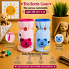 THE LITTLE LOOKERS Soft Plush Stretchable Baby Feeding Bottle Cover with Easy to Hold Strap | Cute Animated Overall Print Pack of 2 (Pink & Blue, Narrow Neck 120ml/4oz)