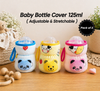 THE LITTLE LOOKERS Soft Plush Stretchable Baby Feeding Bottle Cover with Easy to Hold Strap | Cute Animated Overall Print Pack of 2, Multicolor