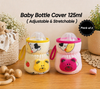 THE LITTLE LOOKERS Soft Plush Stretchable Baby Feeding Bottle Cover with Easy to Hold Strap | Cute Animated Overall Print Pack of 2, Multicolor