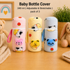 THE LITTLE LOOKERS Soft Plush Stretchable Baby Feeding Bottle Cover with Easy to Hold Strap | Cute Animated Overall Print Pack of 2 (Multicolor, Zip Closure 240ml,/8oz)