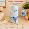 THE LITTLE LOOKERS Soft Plush Stretchable Baby Feeding Bottle Cover with Easy to Hold Strap | Cute Animated Overall Print Pack of 2 (Multicolor, Zip Closure 240ml,/8oz)