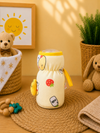 THE LITTLE LOOKERS Soft Plush Stretchable Baby Feeding Bottle Cover with Easy to Hold Strap | Cute Animated Overall Print Pack of 2 (Pink & Blue, Narrow Neck 120ml/4oz)