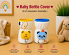 The Little Lookers Soft Plush Stretchable Baby Feeding Bottle Cover with Easy to Hold Strap | Cute Animated Overall Print Pack of 2 (Multicolor, Narrow Neck 60ml / 2oz)