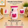 The Little Lookers Soft Plush Stretchable Baby Feeding Bottle Cover with Easy to Hold Strap | Cute Animated Overall Print Pack of 2 (Multicolor, Narrow Neck 60ml / 2oz)