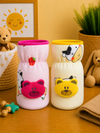 THE LITTLE LOOKERS Soft Plush Stretchable Baby Feeding Bottle Cover with Easy to Hold Strap | Cute Animated Overall Print Pack of 2 (Pink & Blue, Narrow Neck 120ml/4oz)