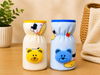THE LITTLE LOOKERS Soft Plush Stretchable Baby Feeding Bottle Cover with Easy to Hold Strap | Cute Animated Overall Print Pack of 2 (Pink & Blue, Narrow Neck 120ml/4oz)