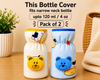 THE LITTLE LOOKERS Soft Plush Stretchable Baby Feeding Bottle Cover with Easy to Hold Strap | Cute Animated Overall Print Pack of 2 (Pink & Blue, Narrow Neck 120ml/4oz)