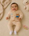THE LITTLE LOOKERS New Born Baby Suit 5-Piece Set | Soft Polyester Quilted Top, Cap, Bib & 2 Bottoms (Open/Folded Feet)| Warm Clothing Set for Babies