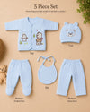 THE LITTLE LOOKERS New Born Baby Suit 5-Piece Set | Soft Polyester Quilted Top, Cap, Bib & 2 Bottoms (Open/Folded Feet)| Warm Clothing Set for Babies