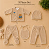 THE LITTLE LOOKERS New Born Baby Suit 5-Piece Set | Soft Polyester Quilted Top, Cap, Bib & 2 Bottoms (Open/Folded Feet)| Warm Clothing Set for Babies