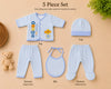 THE LITTLE LOOKERS New Born Baby Suit 5-Piece Set | Soft Polyester Quilted Top, Cap, Bib & 2 Bottoms (Open/Folded Feet)| Warm Clothing Set for Babies