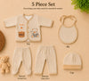 THE LITTLE LOOKERS New Born Baby Suit 5-Piece Set | Soft Polyester Quilted Top, Cap, Bib & 2 Bottoms (Open/Folded Feet)| Warm Clothing Set for Babies