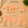 THE LITTLE LOOKERS New Born Baby Suit 5-Piece Set | Soft Polyester Quilted Top, Cap, Bib & 2 Bottoms (Open/Folded Feet)| Warm Clothing Set for Babies