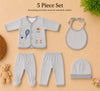 THE LITTLE LOOKERS New Born Baby Suit 5-Piece Set | Soft Polyester Quilted Top, Cap, Bib & 2 Bottoms (Open/Folded Feet)| Warm Clothing Set for Babies