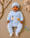 THE LITTLE LOOKERS New Born Baby Suit 5-Piece Set | Soft Polyester Quilted Top, Cap, Bib & 2 Bottoms (Open/Folded Feet)| Warm Clothing Set for Babies