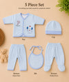 THE LITTLE LOOKERS New Born Baby Suit 5-Piece Set | Soft Polyester Quilted Top, Cap, Bib & 2 Bottoms (Open/Folded Feet)| Warm Clothing Set for Babies