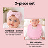 THE LITTLE LOOKERS Baby Hairband with Bib Set | Soft Cotton Headband & Muslin Bib Combo | Snap Button Closure Bib | Stretchable Headband | Newborn to Toddler (0–2 Years) | Gentle, Absorbent & Stylish Baby Accessory (Beige)