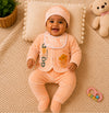 THE LITTLE LOOKERS New Born Baby Suit 5-Piece Set | Soft Polyester Quilted Top, Cap, Bib & 2 Bottoms (Open/Folded Feet)| Warm Clothing Set for Babies