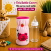 THE LITTLE LOOKERS Soft Plush Stretchable Baby Feeding Bottle Cover with Easy to Hold Strap | Cute Animated Overall Print Pack of 2 (Pink & Blue, Narrow Neck 120ml/4oz)