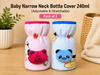 THE LITTLE LOOKERS Soft Plush Stretchable Baby Feeding Bottle Cover with Easy to Hold Strap | Cute Animated Overall Print Pack of 2 (Pink & Blue, Narrow Neck 120ml/4oz)