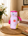 THE LITTLE LOOKERS Soft Plush Stretchable Baby Feeding Bottle Cover with Easy to Hold Strap | Cute Animated Overall Print Pack of 2 (Pink & Blue, Narrow Neck 120ml/4oz)