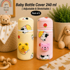 THE LITTLE LOOKERS Soft Plush Stretchable Baby Feeding Bottle Cover with Easy to Hold Strap | Cute Animated Overall Print Pack of 2 (Multicolor, Zip Closure 240ml,/8oz)