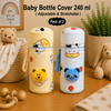 THE LITTLE LOOKERS Soft Plush Stretchable Baby Feeding Bottle Cover with Easy to Hold Strap | Cute Animated Overall Print Pack of 2 (Multicolor, Zip Closure 240ml,/8oz)