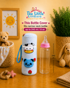 THE LITTLE LOOKERS Soft Plush Stretchable Baby Feeding Bottle Cover with Easy to Hold Strap | Cute Animated Overall Print Pack of 2 (Multicolor, Zip Closure 240ml,/8oz)