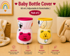 The Little Lookers Soft Plush Stretchable Baby Feeding Bottle Cover with Easy to Hold Strap | Cute Animated Overall Print Pack of 2 (Multicolor, Narrow Neck 60ml / 2oz)