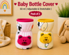 The Little Lookers Soft Plush Stretchable Baby Feeding Bottle Cover with Easy to Hold Strap | Cute Animated Overall Print Pack of 2 (Multicolor, Narrow Neck 60ml / 2oz)