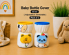 The Little Lookers Soft Plush Stretchable Baby Feeding Bottle Cover with Easy to Hold Strap | Cute Animated Overall Print Pack of 2 (Multicolor, Narrow Neck 60ml / 2oz)