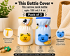 THE LITTLE LOOKERS Soft Plush Stretchable Baby Feeding Bottle Cover with Easy to Hold Strap | Cute Animated Overall Print Pack of 2 (Pink & Blue, Narrow Neck 120ml/4oz)