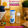 THE LITTLE LOOKERS Soft Plush Stretchable Baby Feeding Bottle Cover with Easy to Hold Strap | Cute Animated Overall Print Pack of 2 (Pink & Blue, Narrow Neck 120ml/4oz)