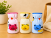 THE LITTLE LOOKERS Soft Plush Stretchable Baby Feeding Bottle Cover with Easy to Hold Strap | Cute Animated Overall Print Pack of 2 (Pink & Blue, Narrow Neck 120ml/4oz)