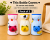 THE LITTLE LOOKERS Soft Plush Stretchable Baby Feeding Bottle Cover with Easy to Hold Strap | Cute Animated Overall Print Pack of 2 (Pink & Blue, Narrow Neck 120ml/4oz)